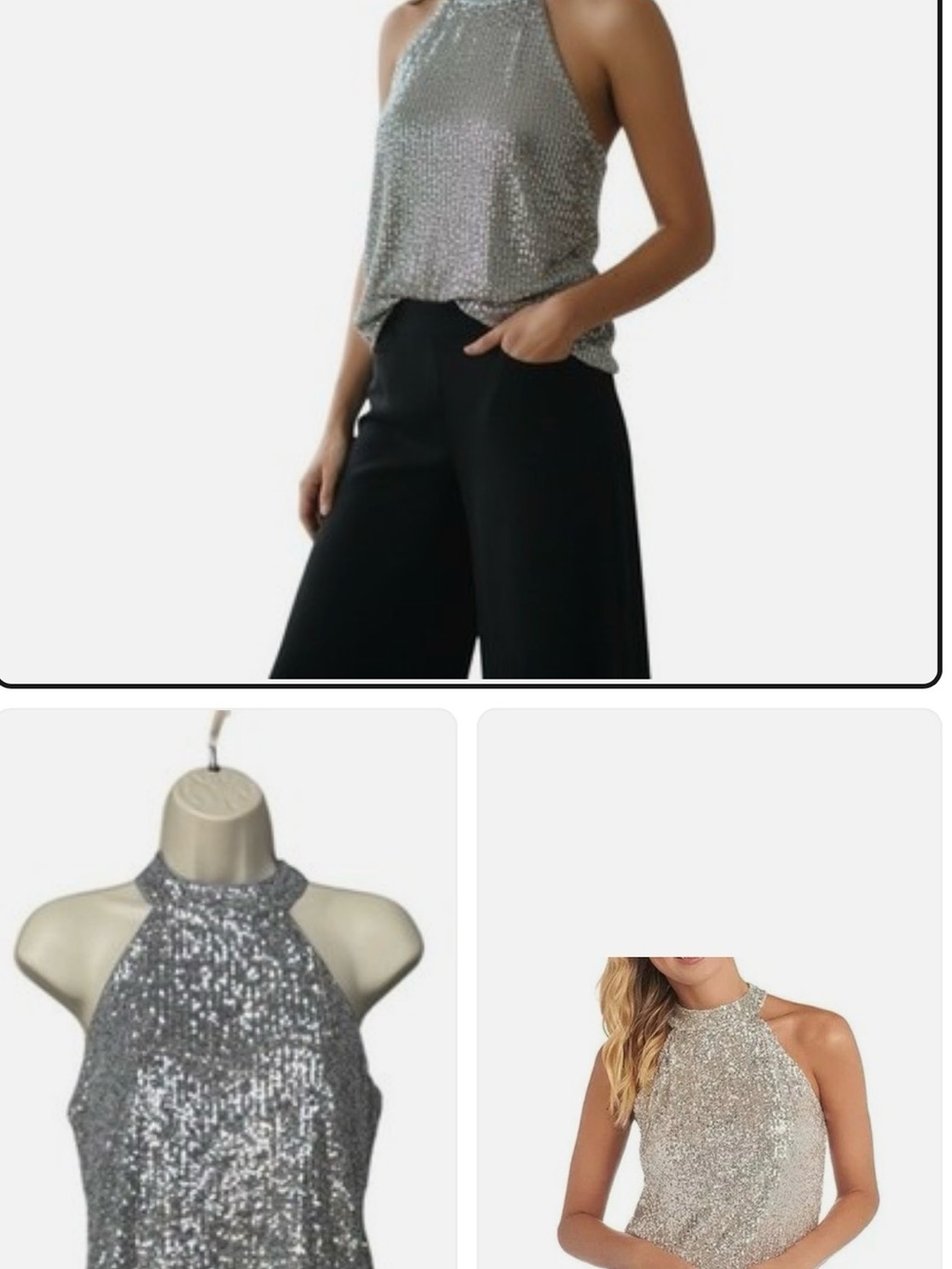 Cable & Gage Lunar Silver Sequin Halter Top, Sz. L